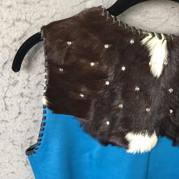 Silver Mesa Vest Womens Medium Blue Leather Cowhide Rhinestone Western Boho - Picture 14 of 16